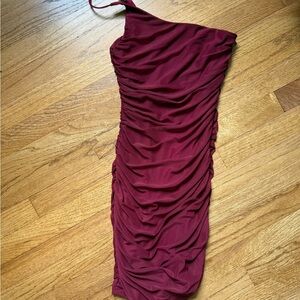 Princess Polly Burgundy Ruched One Shoulder Bodycon Dress